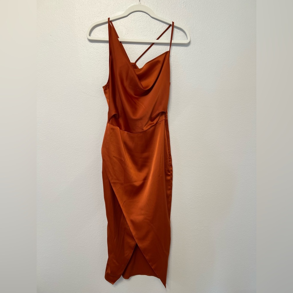 Missguided rust satin asymmetric dress